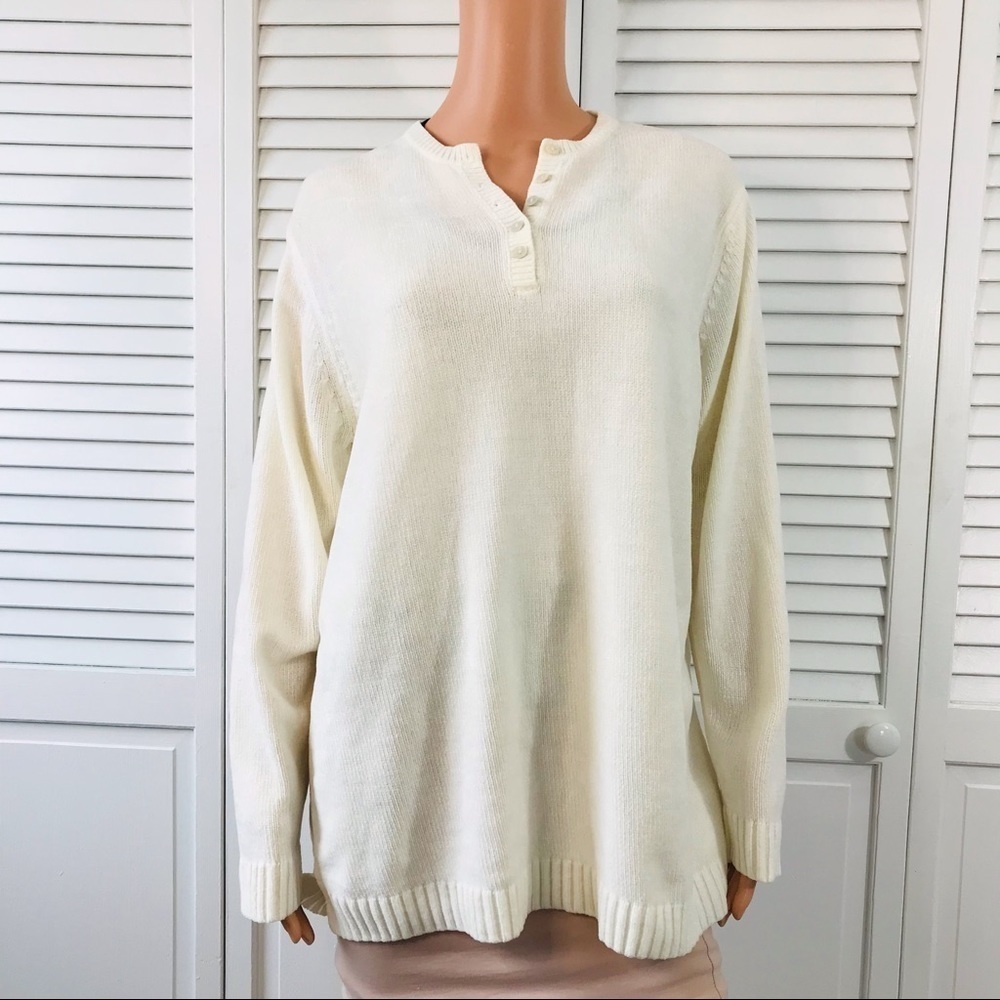 2/$25 KAREN SCOTT Cream V-Neck Semi Sheer Sweater Size Large